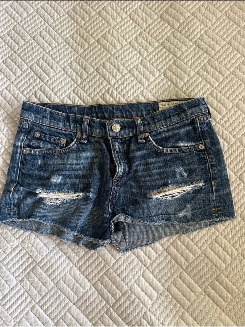 Rag & bone Distressed Dark Blue Denim Jean Shorts Size 26